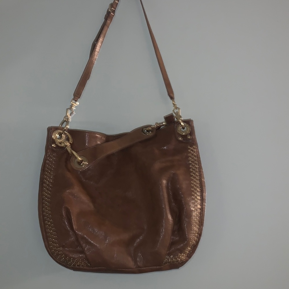 REBECCA MINKOFF Purse Brown & Gold 2 Straps 1 Exterior Pocket 3 Interior Pockets